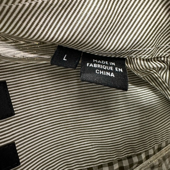 Hugo Boss Olive Gingham Button Down Shirt Size Large Missing Button  Left Sleeve - Picture 3 of 5
